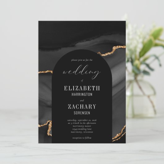 Invitation Arc moderne Noir Or Mariage d'âge (Debout devant)