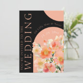 Invitation Arc moderne Orange Peach et Black Floral Mariage (Debout devant)