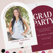 Invitation Arc moderne photo Burgundy Graduation Party
