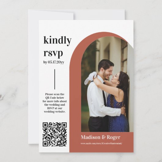 Invitation Arc moderne rétro QR Code RSVP Mariage photo (Dos)