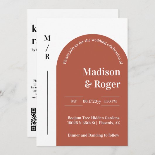 Invitation Arc moderne rétro QR Code RSVP Mariage photo (Devant / Derrière)