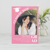 Invitation Arc moderne rose 5 photos graduation (Debout devant)