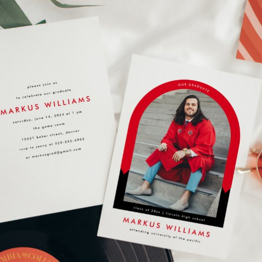 Invitation Arc moderne rouge couleurs de l'école des couleurs