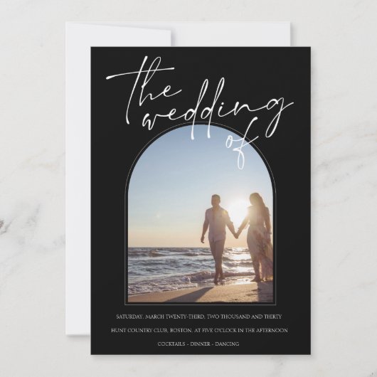Invitation Arc noir blanc moderne Mariage photo initial (Devant)