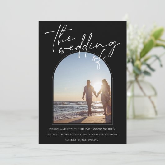 Invitation Arc noir blanc moderne Mariage photo initial (Debout devant)