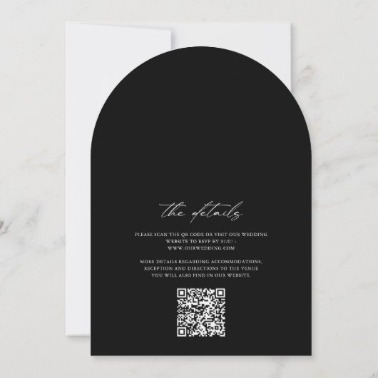 Invitation Arc noir blanc Monogramme QR Code Mariage classiqu (Dos)