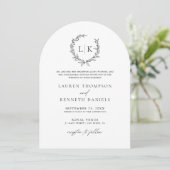 Invitation Arc noir blanc Monogramme QR Code Mariage classiqu (Debout devant)