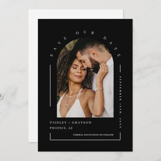 Invitation Arc Noir Classique Photo QR Code Enregistrer Notre (Devant / Derrière)