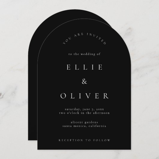 Invitation Arc noir élégant moderne Mariage simple (Devant / Derrière)