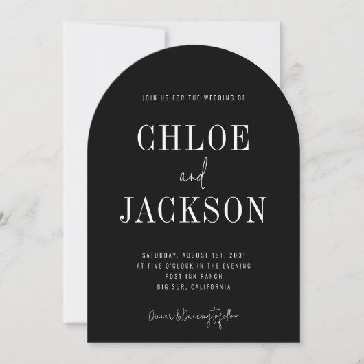 Invitation Arc noir moderne élégant Mariage de code QR (Devant)