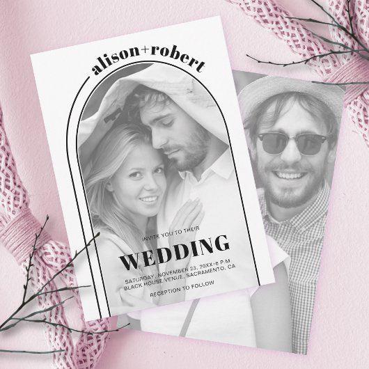 Invitation Arc noir moderne et mariage photo