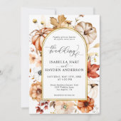 Invitation Arc Or Chute Citrouille Floral Rouille Mariage ora (Devant)