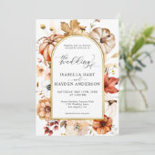 Invitation Arc Or Chute Citrouille Floral Rouille Mariage ora (Debout devant)