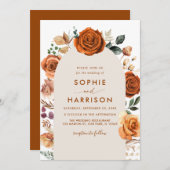 Invitation Arc Orange Brûlé Terracotta Floral Rust Mariage (Devant / Derrière)