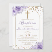 Invitation Arc Parties scintillant or violet Floral Girl Bapt (Devant)