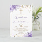 Invitation Arc Parties scintillant or violet Floral Girl Bapt (Debout devant)