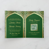Invitation Arc perse en or vert QR Code Mariage musulman (Intérieur)