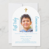 Invitation Arc photo bleu ciel blanc Première sainte communio (Devant)