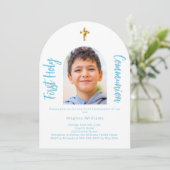 Invitation Arc photo bleu ciel blanc Première sainte communio (Debout devant)