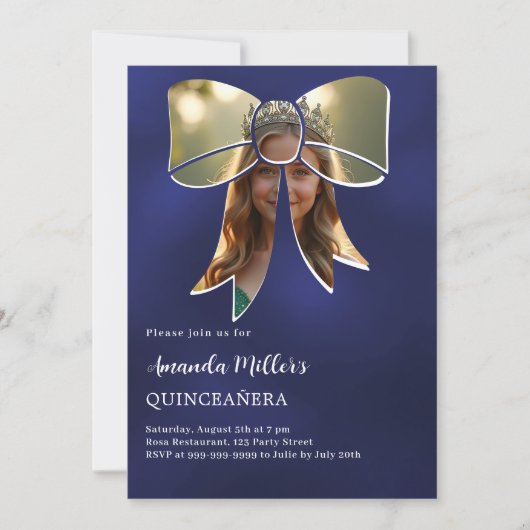 Invitation Arc photo bleu marine Quinceanera (Devant)