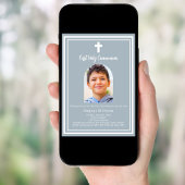 Invitation Arc photo bleu poussiéreux Première communion sain