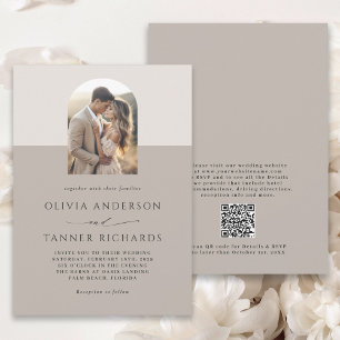 Invitation Arc photo minimal moderne élégant Code QR Mariage