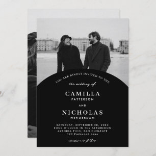 Invitation Arc photo noir moderne superposition mariage invit