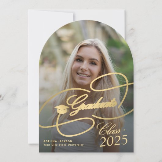 Invitation Arc photo or noir script diplôme graduation (Devant)