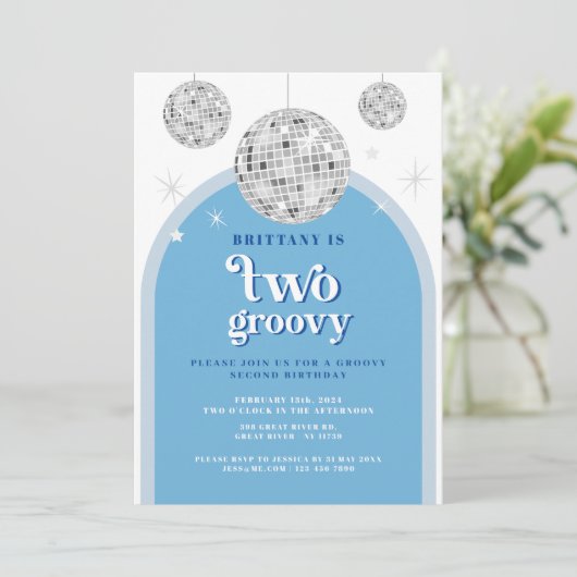 Invitation Arc rétro Disco de la Blue Navy (Debout devant)