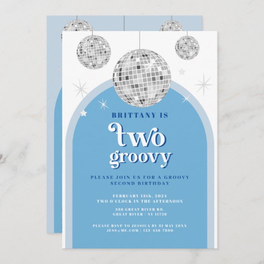 Invitation Arc rétro Disco de la Blue Navy (Devant / Derrière)
