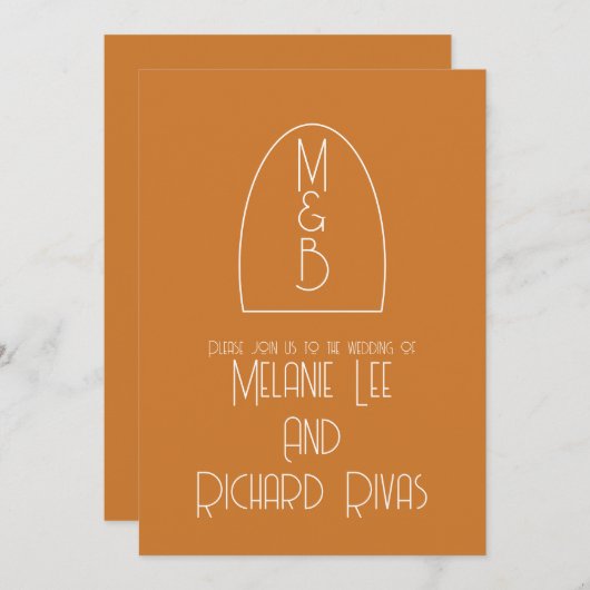 Invitation Arc rétro Mariage initial Terracotta (Devant / Derrière)