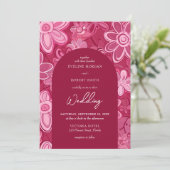 Invitation Arc rétro super magenta rose fleurs boho (Debout devant)