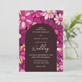 Invitation Arc rétro super magenta rose fleurs boho (Debout devant)