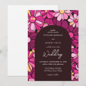 Invitation Arc rétro super magenta rose fleurs boho (Devant / Derrière)