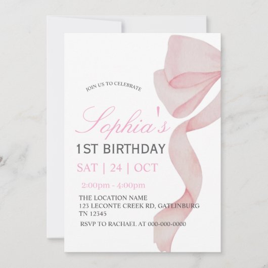 Invitation Arc Rose 1er Anniversaire Fille F (Devant)