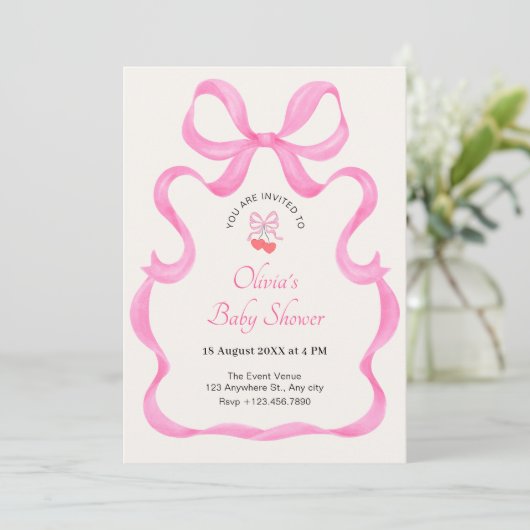 Invitation Arc rose baby shower mignon (Debout devant)