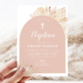 Invitation Arc rose Boho Floral Girls Baptême Christening
