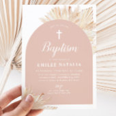 Invitation Arc rose Boho Floral Girls Baptême Christening