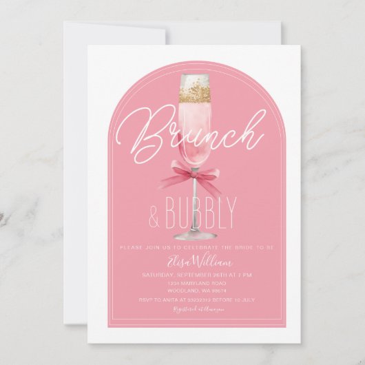 Invitation Arc rose Champagne Brunch & Fête des mariées Bubbl (Devant)