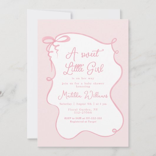 Invitation Arc rose dainty arc ondulé cadre fille baby shower (Devant)