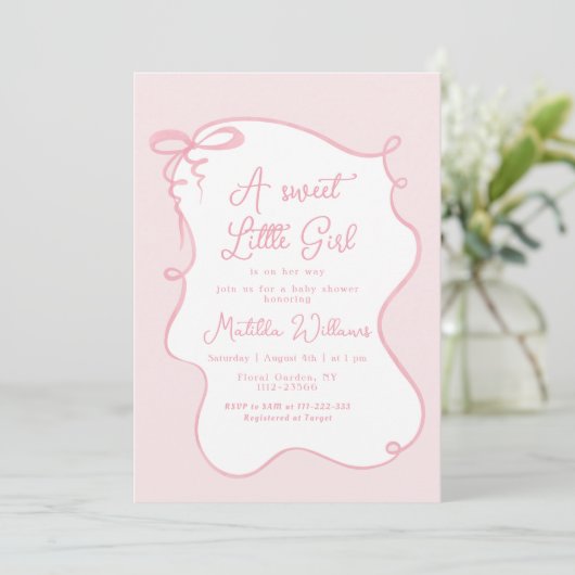 Invitation Arc rose dainty arc ondulé cadre fille baby shower (Debout devant)