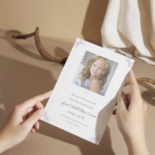 Invitation Arc rose et blanc Première communion sainte