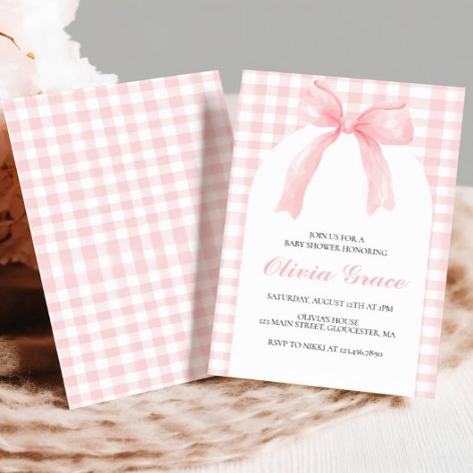Invitation Arc rose et en vichy baby shower préppant