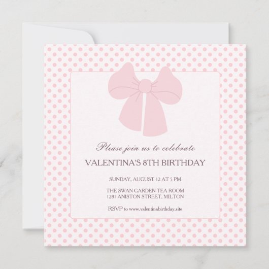 Invitation Arc rose filles pois anniversaire (Devant)