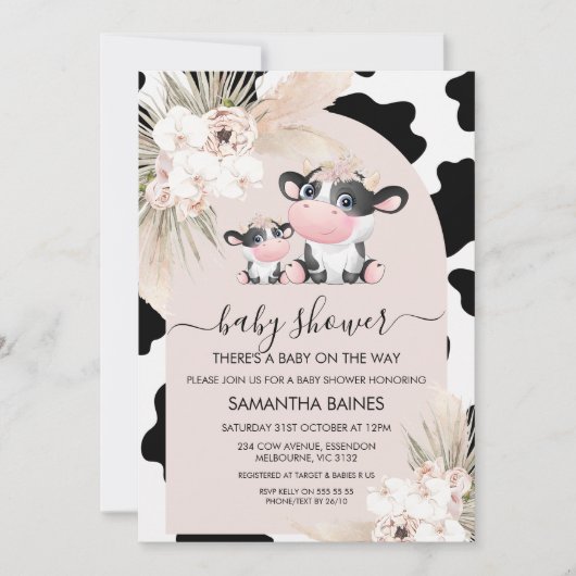 Invitation Arc rose Floral Saint Vache Vache Baby shower d'im (Devant)