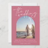 Invitation Arc rose magenta moderne Mariage photo initial (Devant)