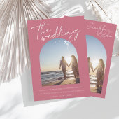 Invitation Arc rose magenta moderne Mariage photo initial