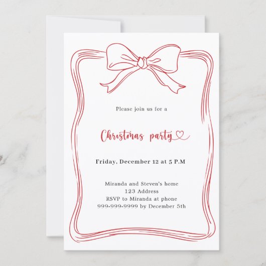 Invitation Arc rouge à la main code QR fête de Noël (Devant)