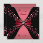 Invitation Arc rouge élégant Quinceanera de diamant noir (Devant / Derrière)