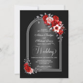 Invitation Arc rouge floral noir gris Mariage (Devant)